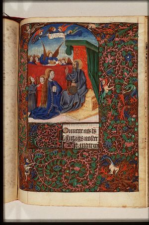 The coronation of Mary by an angel before God enthroned in heaven