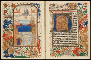 The Last Judgement: Christ on a rainbow with Mary and St. John, the blessed in heaven, the damned in hell