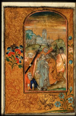 The arrest of Christ: the kiss of Judas; the ear of Malchus cut off by St. Peter