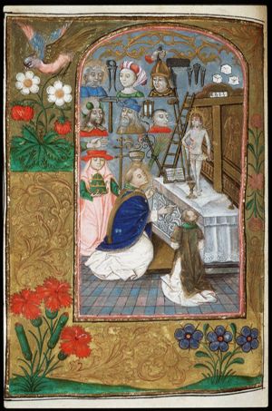 The mass of St. Gregory the Great: Christ appears on the altar