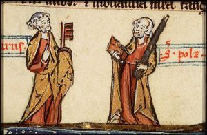 St. Peter holding a key and St. Paul holding a book and a sword