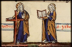 St. Andrew holding a cross and St. James the Great holding a book