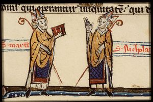 St. Martin, Bishop of Tours, holding a staff and a book and St. Nicholas, Bishop of Myra, holding a staff