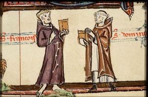 St. Francis of Assisi holding a book and St. Dominic of Calerueja holding a book
