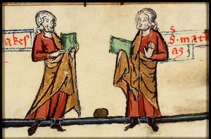 St. James (the Great?) holding a book and St. Matthias holding a book