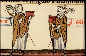 St. Leonard of Noblac holding a staff and a book and St. Aegidius (Giles) holding a book and a staff