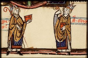 St. Augustine, Bishop of Hippo, holding a staff and a book and St. Gregory the Great holding a staff and a book