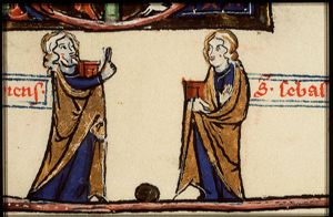 St. Fabian, Bishop of Rome, holding a book and St. Sebastian holding a book