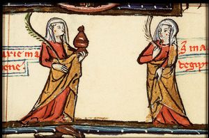 St. Mary Magdalene holding a palm and a jar of ointment and St. Mary of Egypt holding a palm