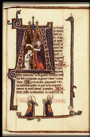 Mary and a praying monk