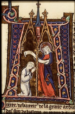Mary and a praying monk