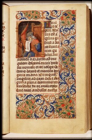 The Evangelist St. Luke writing, with his symbol the ox