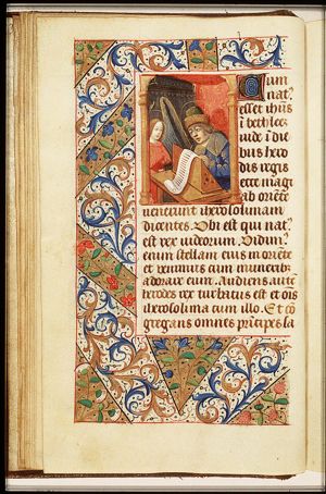 The Evangelist St. Matthew writing, with his symbol the angel