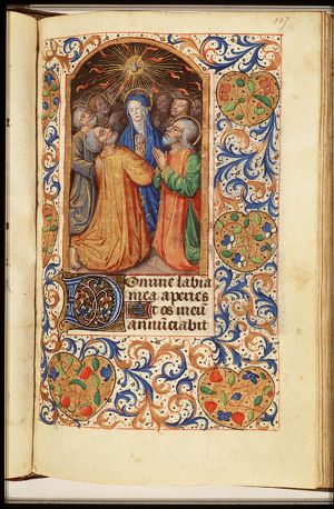 Pentecost: the Holy Spirit descends upon Mary and the apostles
