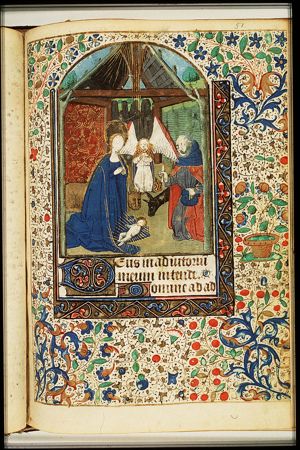 The Nativity: the adoration of the Christ-child by Mary, St. Joseph, and an angel