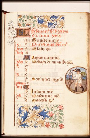 February: a man pruning a tree