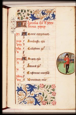 April: a man holding a bunch of flowers