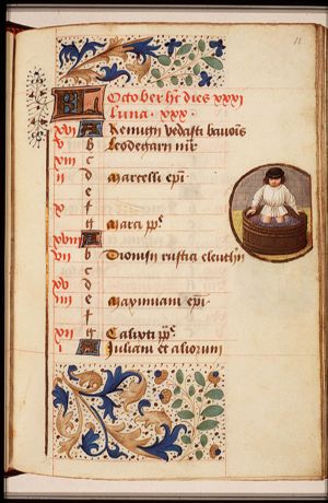 October: a man treading grapes