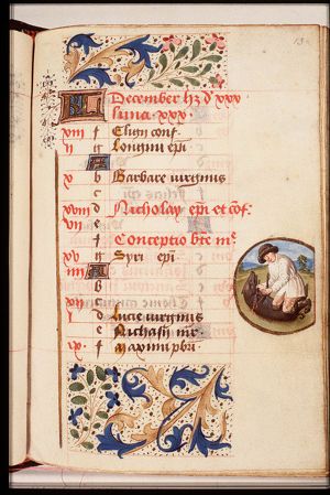 December: a man slaughtering a pig