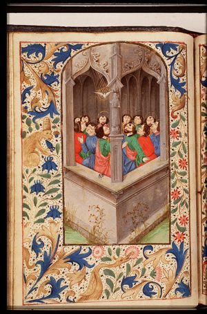 Pentecost: the Holy Spirit descends upon Mary and the apostles