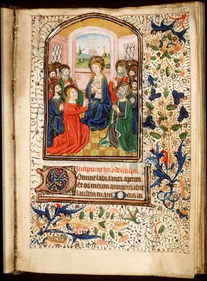 Pentecost: the Holy Spirit descends upon Mary and the apostles