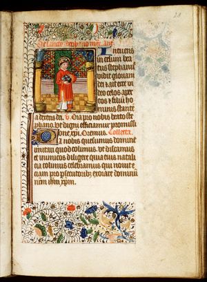 St. Stephen holding stones and with stones on his head