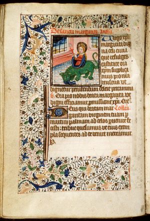 St. Margaret of Antioch emerging from the dragon and holding a cross