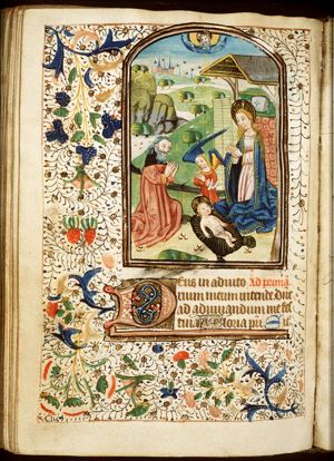 The Nativity: the adoration of the Christ-child by Mary, St. Joseph, and an angel