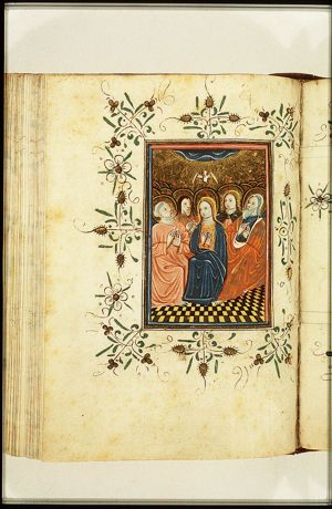 Pentecost: the Holy Spirit descends upon Mary and the apostles