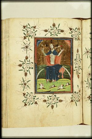 The Last Judgement: Christ on a rainbow raises the dead
