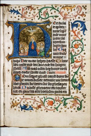 Pentecost: the Holy Spirit descends upon Mary and the apostles