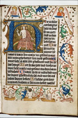 The Last Judgement: Christ on a rainbow raises the dead