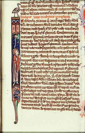 The prophet Zechariah and an angel explaining the visions
