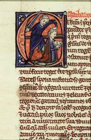 Mattathias beheads a Jew, who wanted to offer to pagan gods