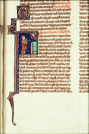 Annunciation of the birth of St. John the Baptist to Zacharias: while he is offering incense in the temple an angel (Gabriel) appears to him