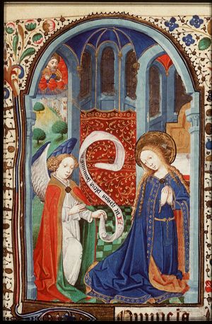 The Annunciation: Gabriel announces Christ's birth to Mary