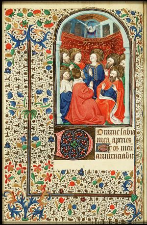 Pentecost: the Holy Spirit descends upon Mary and the apostles