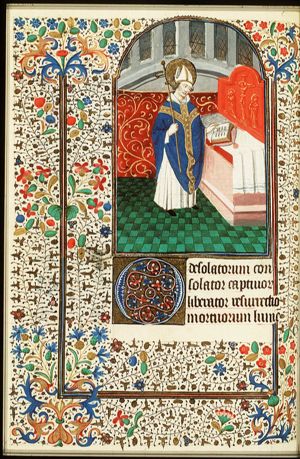 St. Claudius, Bishop of Besançon, holding a crozier before an altar with a book