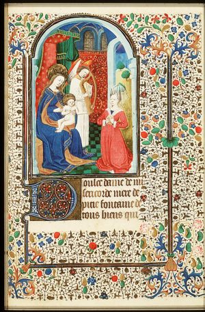 Madonna: Mary enthroned, holding the Christ-child with kneeling female donor(?)