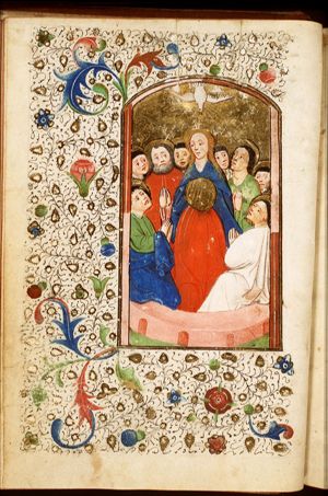 Pentecost: the Holy Spirit descends upon Mary and the apostles