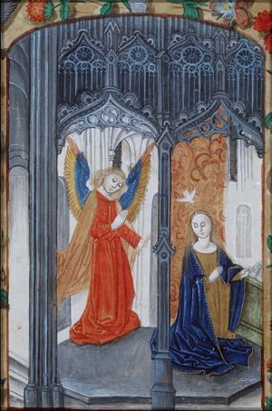 The Annunciation: Gabriel announces Christ's birth to Mary