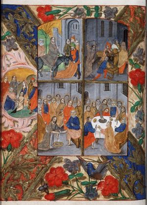 The Entry into Jerusalem: Christ enters the city-gate on an ass