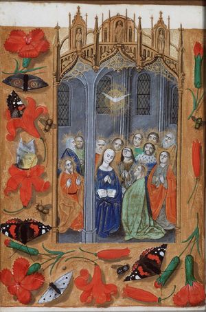 Pentecost: the Holy Spirit descends upon Mary and the apostles