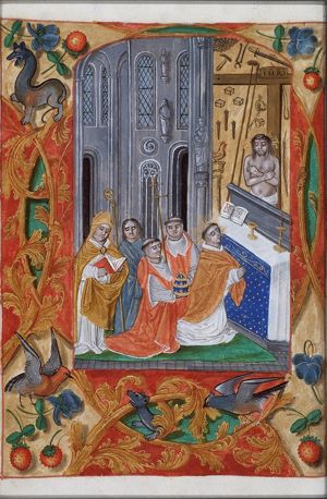 The mass of St. Gregory the Great: Christ appears on the altar