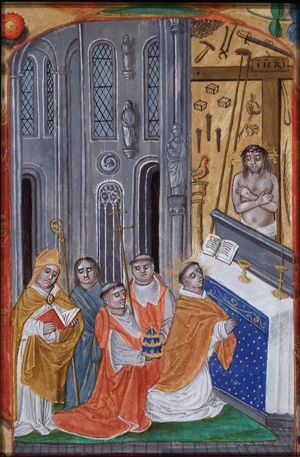 The mass of St. Gregory the Great: Christ appears on the altar