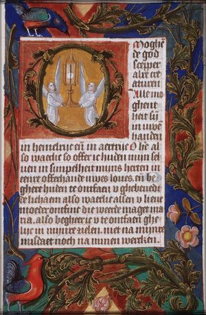 Two angels showing the Holy Sacrament