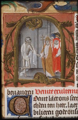 Death greets a pope, a cardinal, a bishop and a king