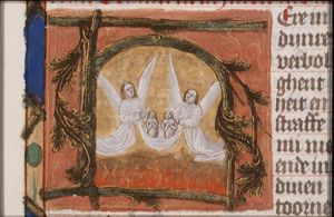 Two angels releasing souls from Purgatory
