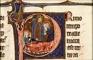 The Nativity: Mary lies in bed, St. Joseph holds the Christ-child