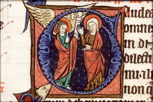 The Annunciation: Gabriel announces Christ's birth to Mary